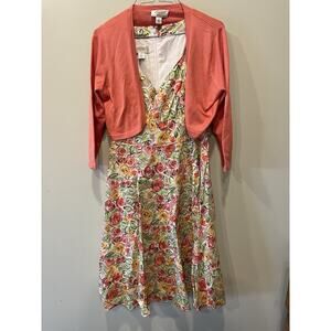VTG Talbots Petites A Line Sleeveless Dress Pink Orange Flowers Womens Petite 8